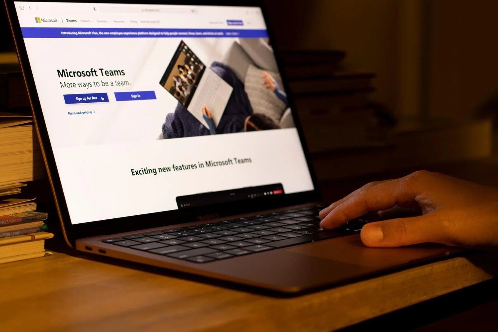 Laptop screen showing the Microsoft Teams homepage, symbolizing the core communication features of Managed Microsoft 365 services.