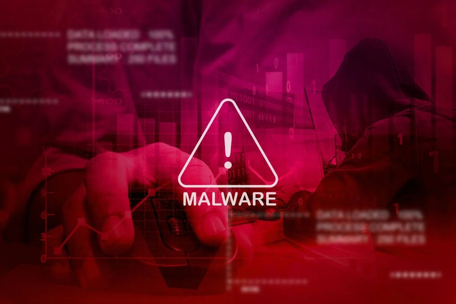 Hand with smartphone over keyboard showing a red "MALWARE DETECTED" warning, representing system isolation after a breach.