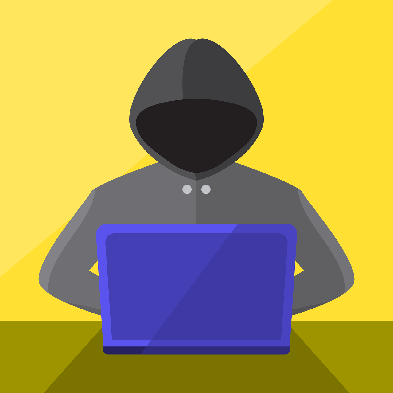 Illustration of a hacker in a dark hoodie with a laptop, symbolizing cyber threats and the need for cybersecurity services for small business.