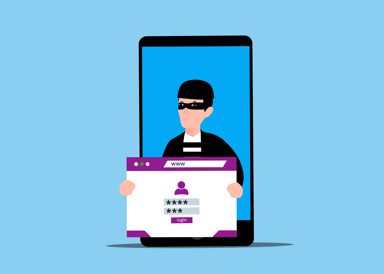 Illustration of a hacker with a fake login screen popping out of a smartphone, symbolizing the need for credential scam prevention against phishing.