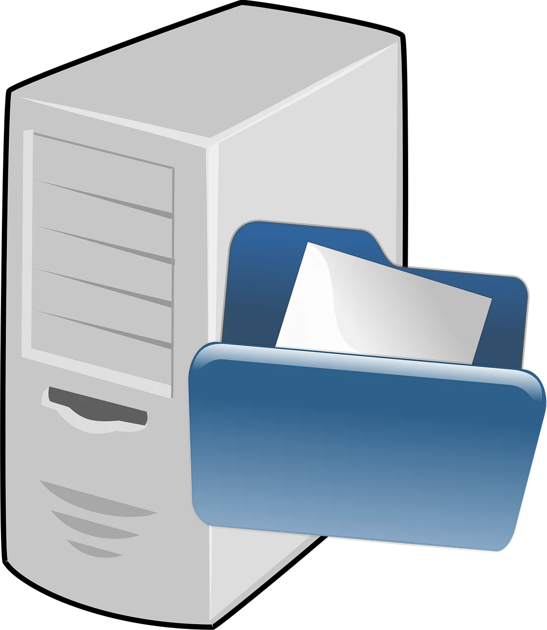 Illustration of a server with an open file folder, symbolizing the need for accessible document structures in digital accessibility for SMBs.