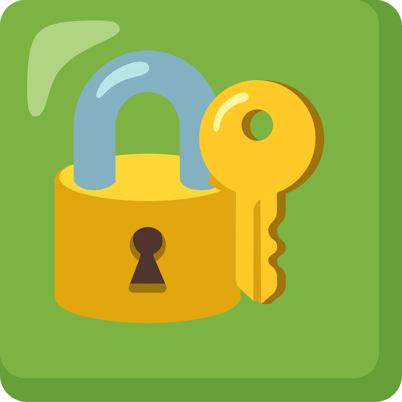 A colorful illustration of a golden padlock and key on a green background, symbolizing secure credential management for Zero Trust guest Wi-Fi.