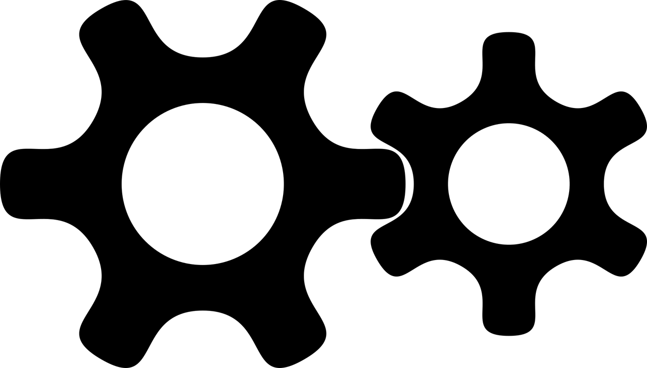 A black silhouette of two interlocking gears representing the automated workflows used to achieve Power Automate cloud cost optimization.