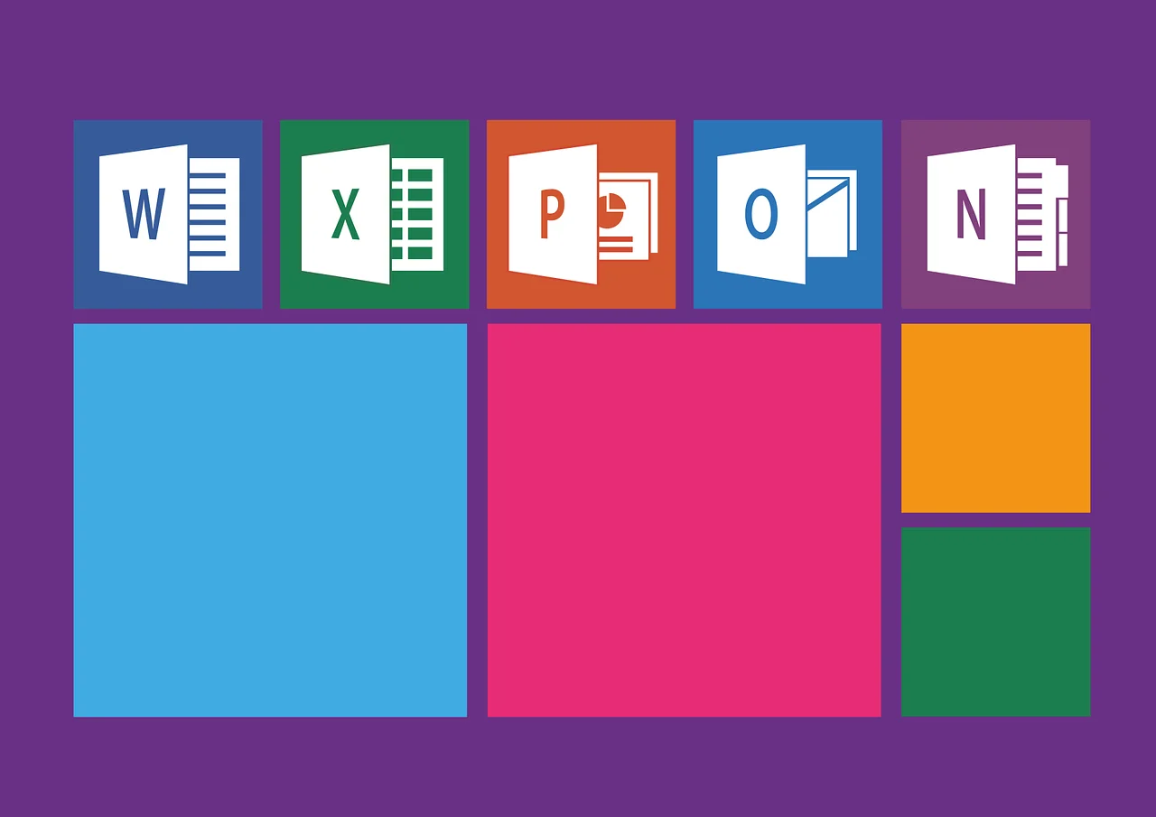 A vector graphic grid displaying icons for Word, Excel, PowerPoint, Outlook, and OneNote on a purple background, representing the tenant data evaluated during a Microsoft 365 Copilot permissions audit.